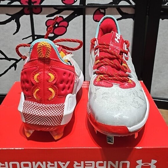 Under Armour Hovr UA Harper 8 Low Red & Silver Hybrid Metal Cleats Size 6.5 New - Picture 8 of 13